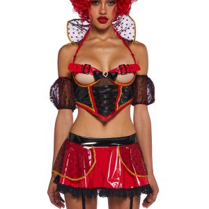Sexy Womans Halloween Costume Alice In Wonderland Queen Of Hearts Royalty Costume Lingerie Set - Red