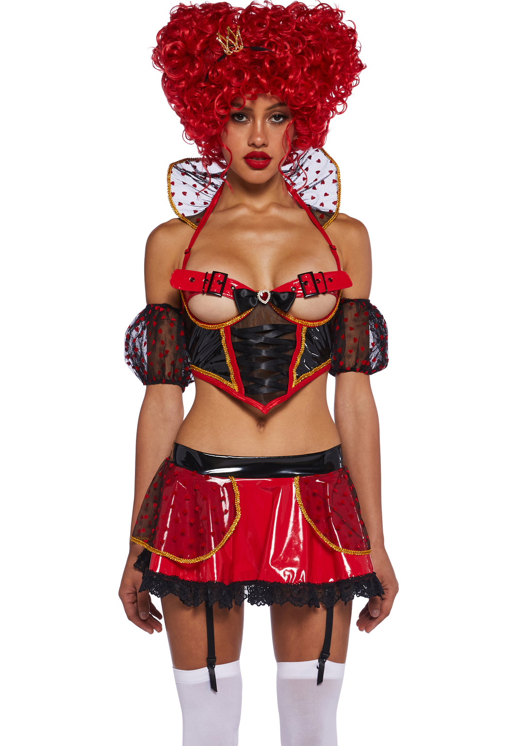 Sexy Womans Halloween Costume Alice In Wonderland Queen Of Hearts Royalty Costume Lingerie Set - Red
