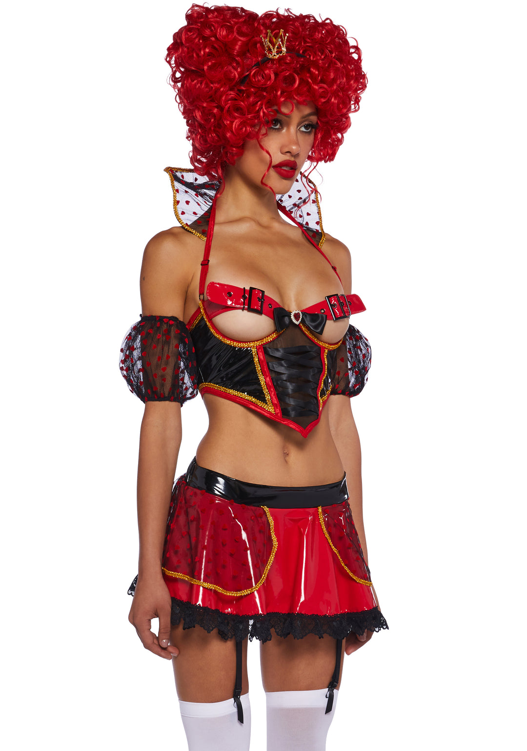 Sexy Womans Halloween Costume Alice In Wonderland Queen Of Hearts Royalty Costume Lingerie Set - Red - Image 3