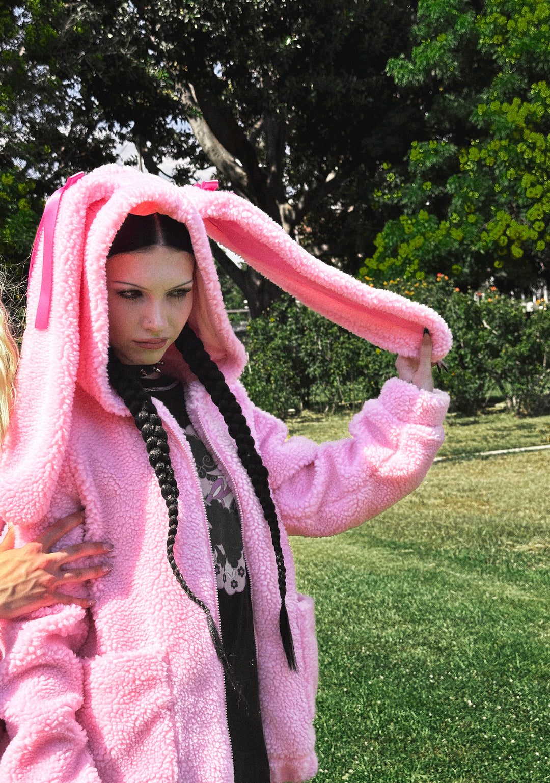 Trickz N' Treatz Halloween Bunny Ear Bow Sherpa Zip-Up Jacket - Light Pink - Image 7