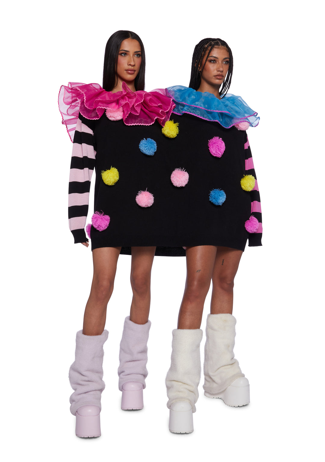 Sexy Womens Halloween Costume Rainbow Double Clown Knit Sweater - Multi - Image 3
