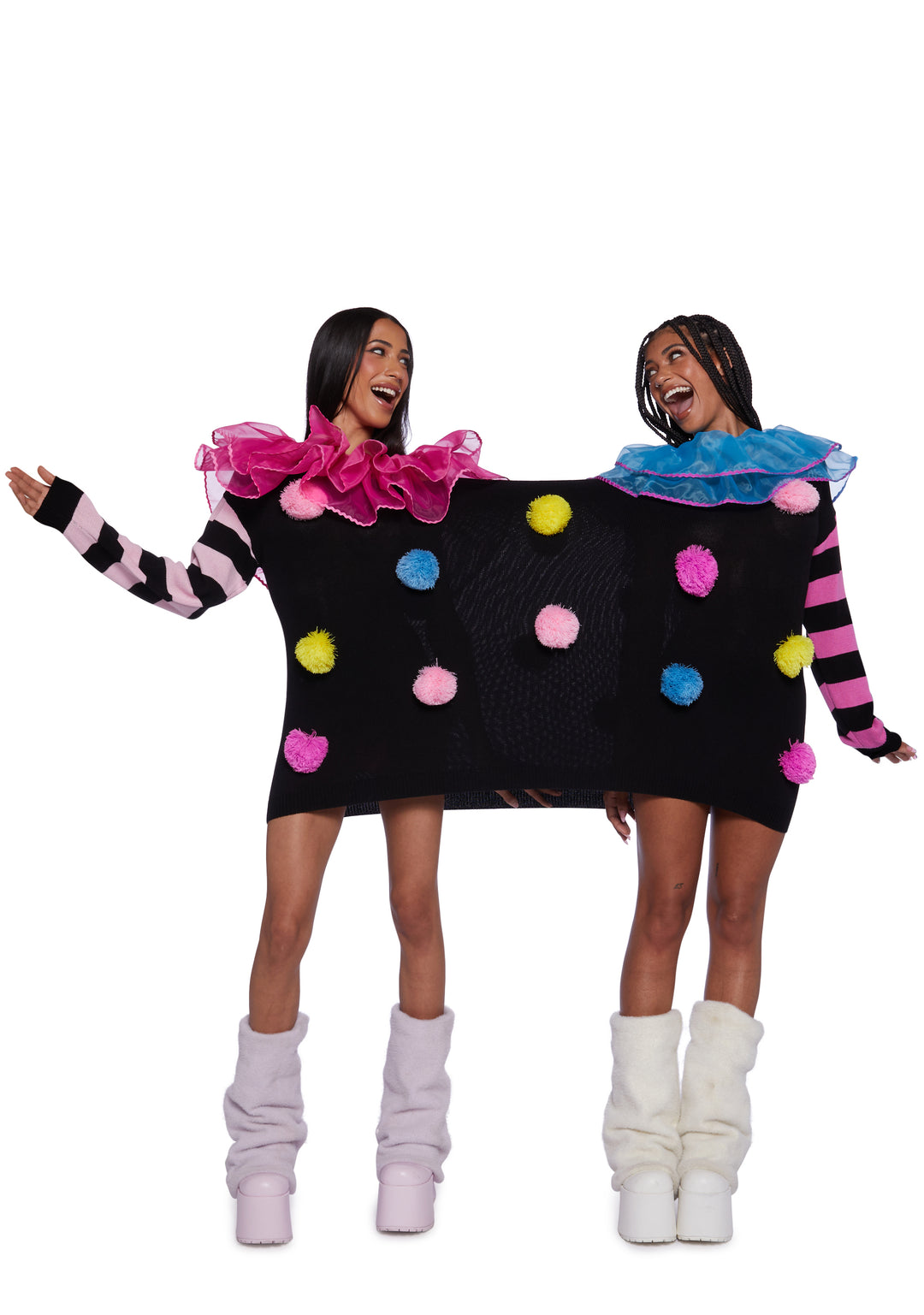 Sexy Womens Halloween Costume Rainbow Double Clown Knit Sweater - Multi - Image 2