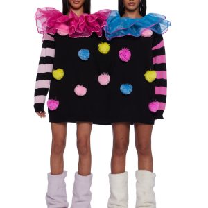 Sexy Womens Halloween Costume Rainbow Double Clown Knit Sweater - Multi