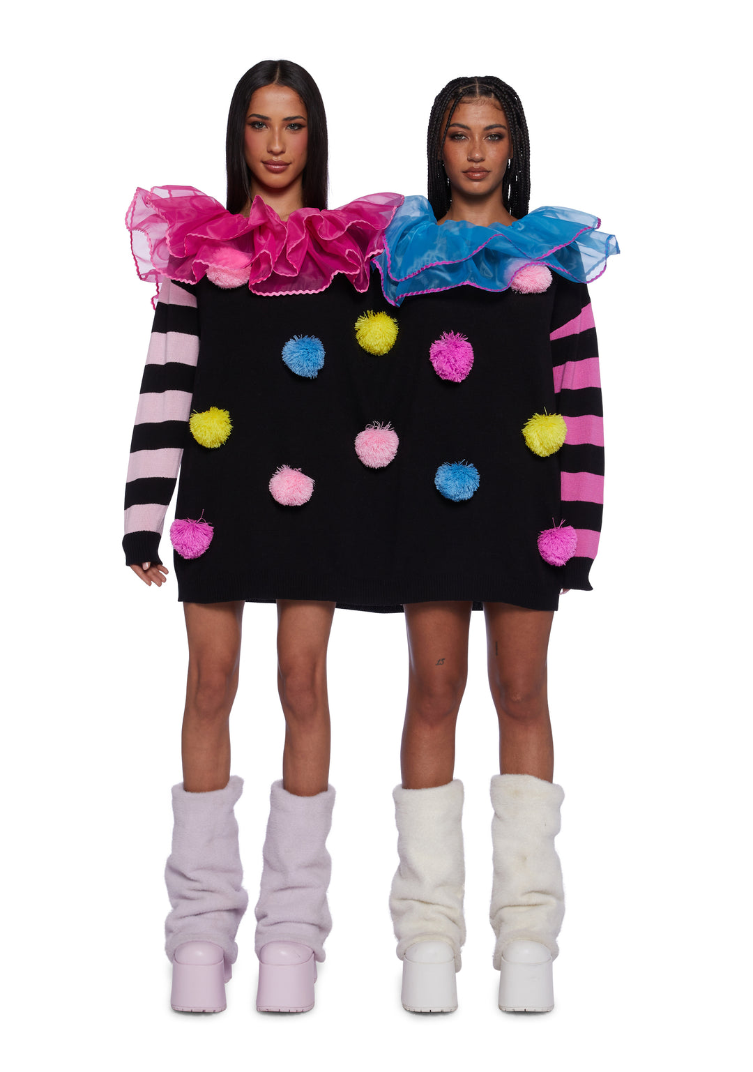 Sexy Womens Halloween Costume Rainbow Double Clown Knit Sweater - Multi