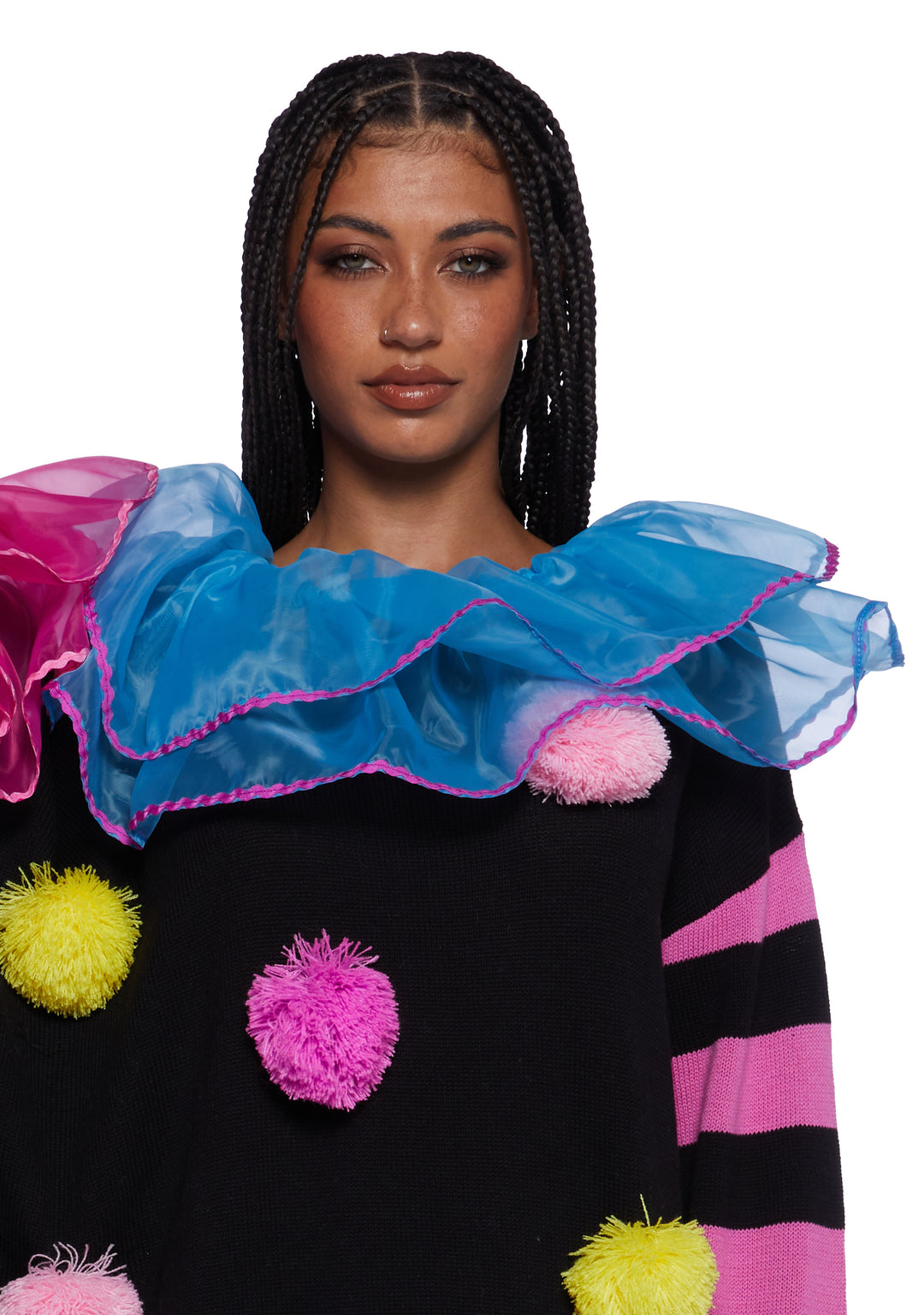 Sexy Womens Halloween Costume Rainbow Double Clown Knit Sweater - Multi - Image 6