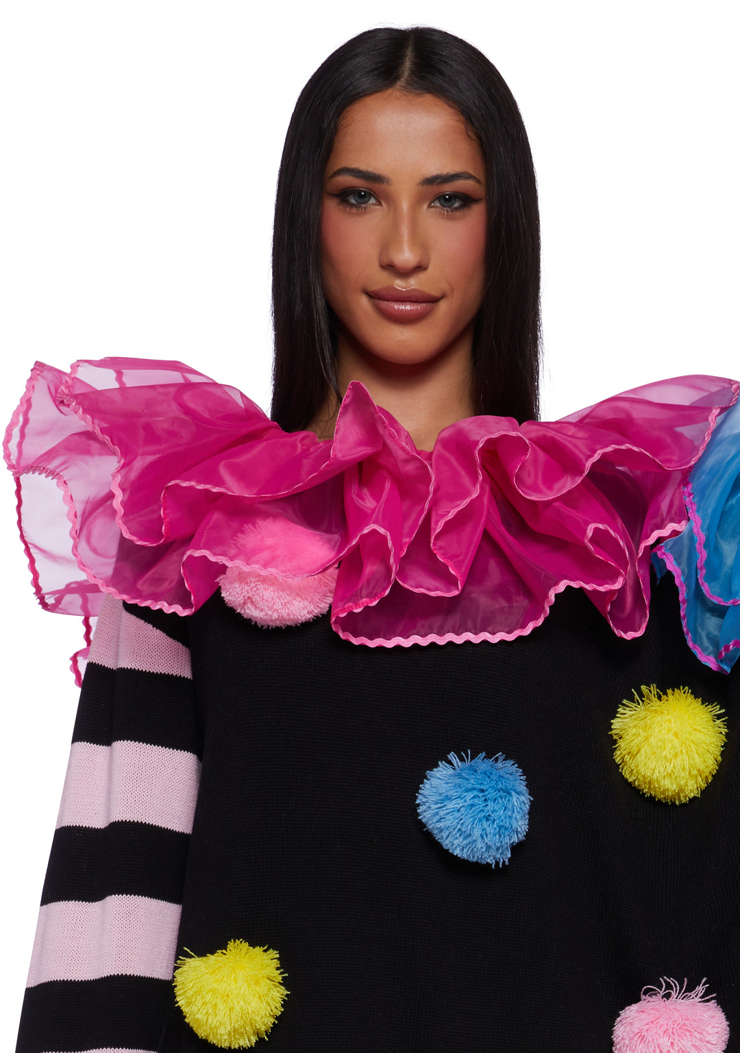 Sexy Womens Halloween Costume Rainbow Double Clown Knit Sweater - Multi - Image 7