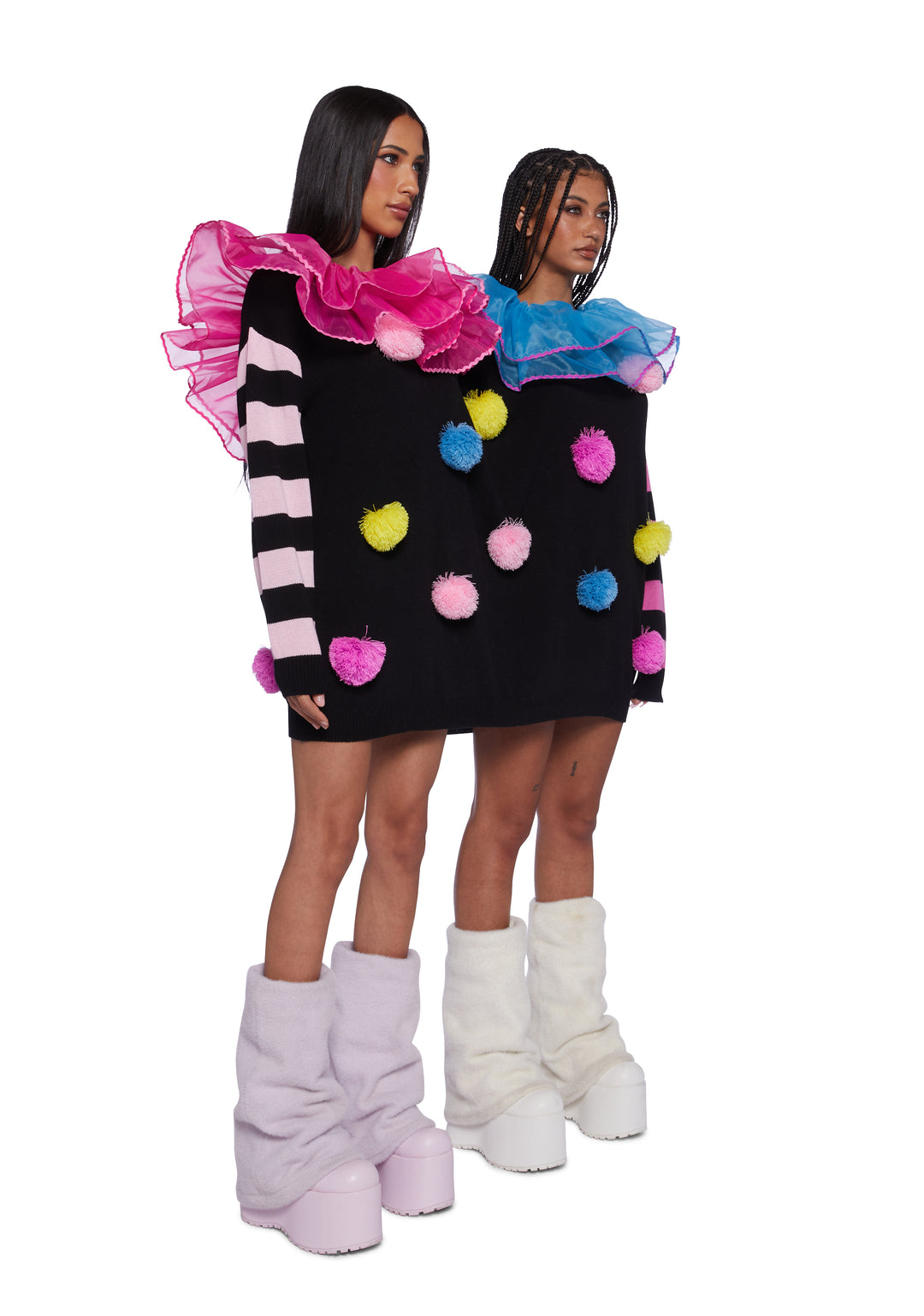 Sexy Womens Halloween Costume Rainbow Double Clown Knit Sweater - Multi - Image 5