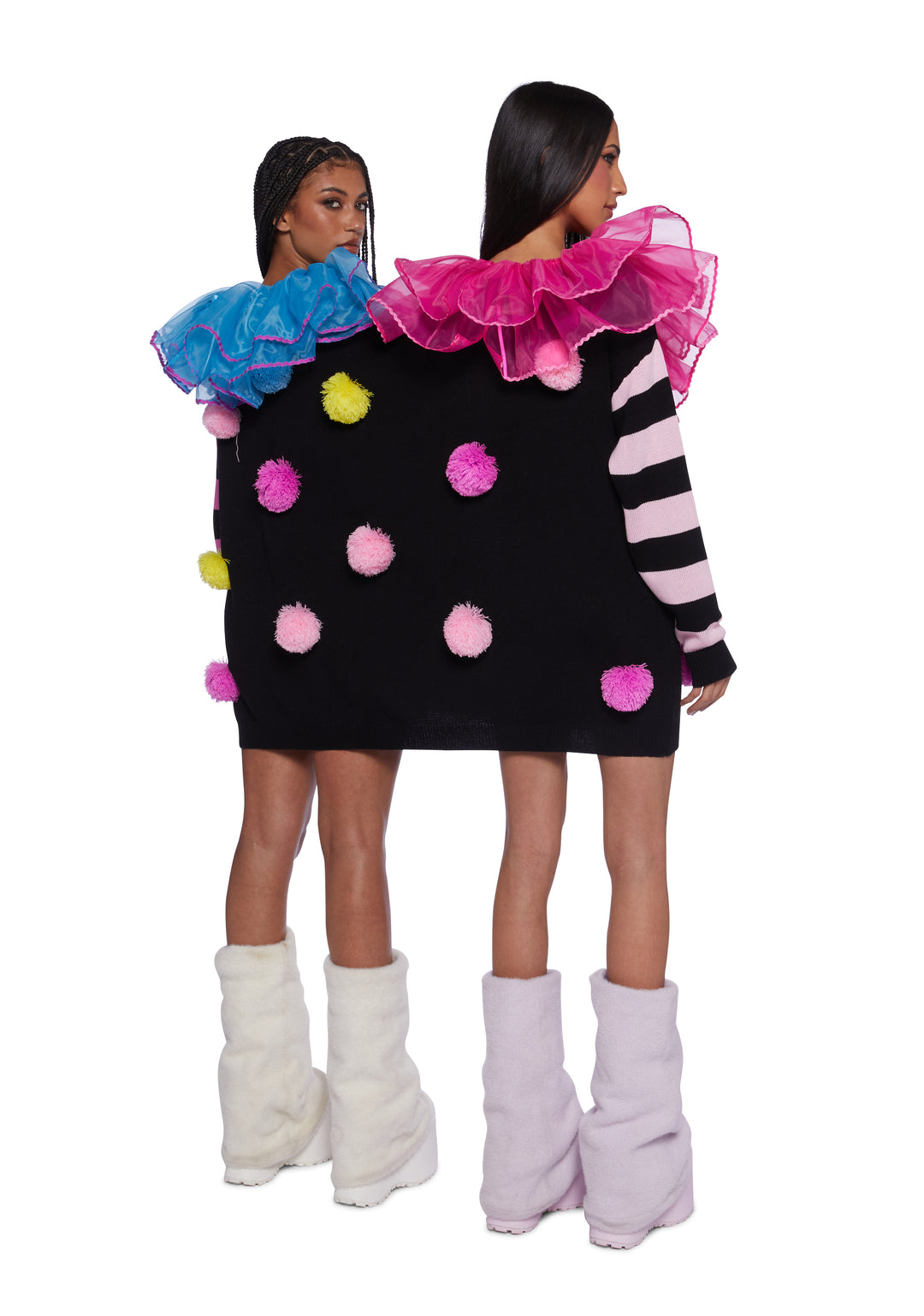 Sexy Womens Halloween Costume Rainbow Double Clown Knit Sweater - Multi - Image 4