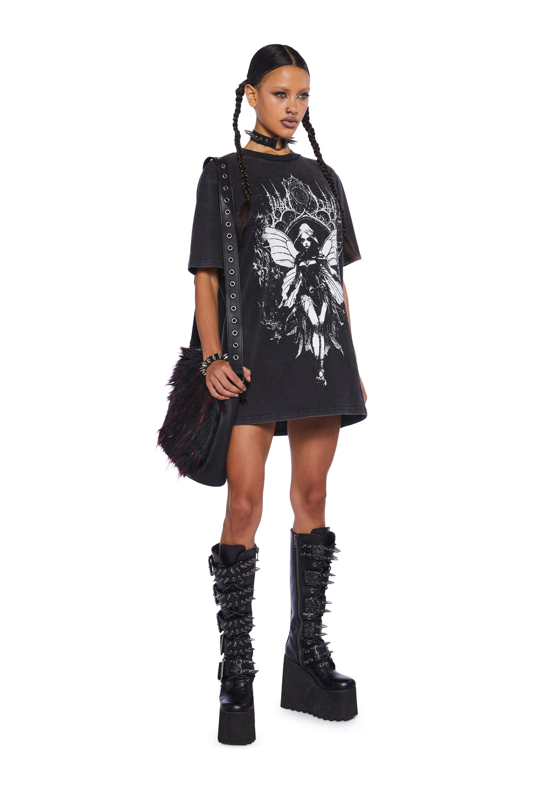 Halloween Women's Sorceress Fairy Pixie Dark Gothic Banshee Oversized Graphic Tee - Black - Image 2