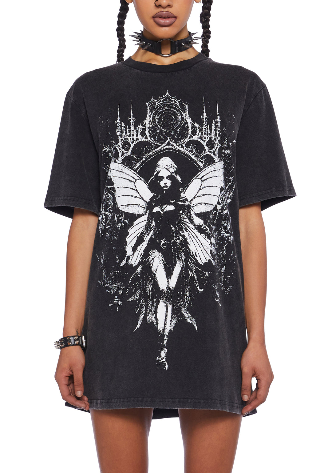 Halloween Women's Sorceress Fairy Pixie Dark Gothic Banshee Oversized Graphic Tee - Black - Image 5