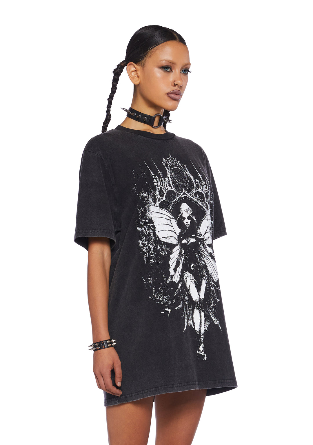 Halloween Women's Sorceress Fairy Pixie Dark Gothic Banshee Oversized Graphic Tee - Black - Image 3