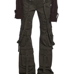 Current Mood Low Rise Skinny Flared Cargo Twill Cargo Pants - Green