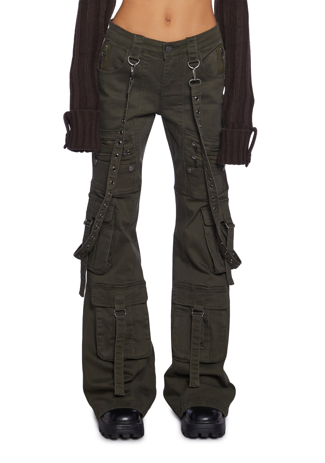 Current Mood Low Rise Skinny Flared Cargo Twill Cargo Pants - Green