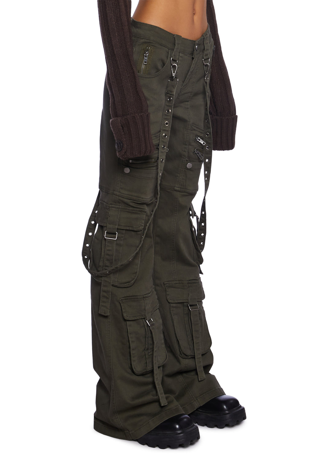 Current Mood Low Rise Skinny Flared Cargo Twill Cargo Pants - Green - Image 3