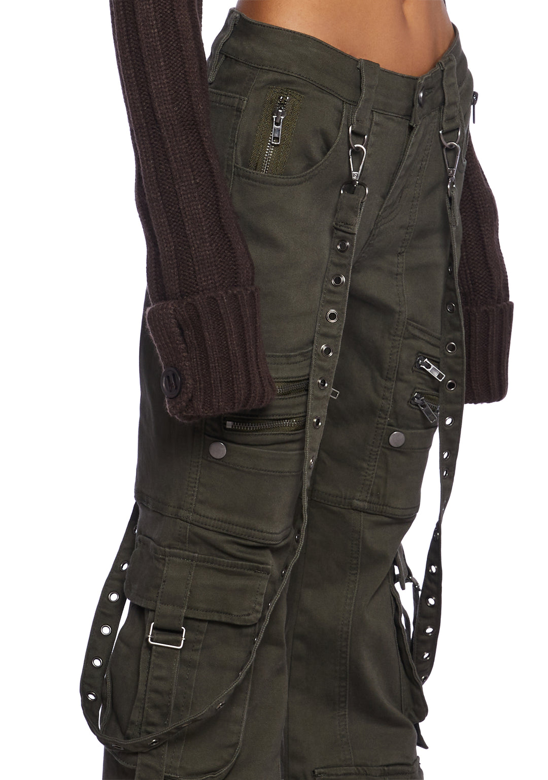 Current Mood Low Rise Skinny Flared Cargo Twill Cargo Pants - Green - Image 5