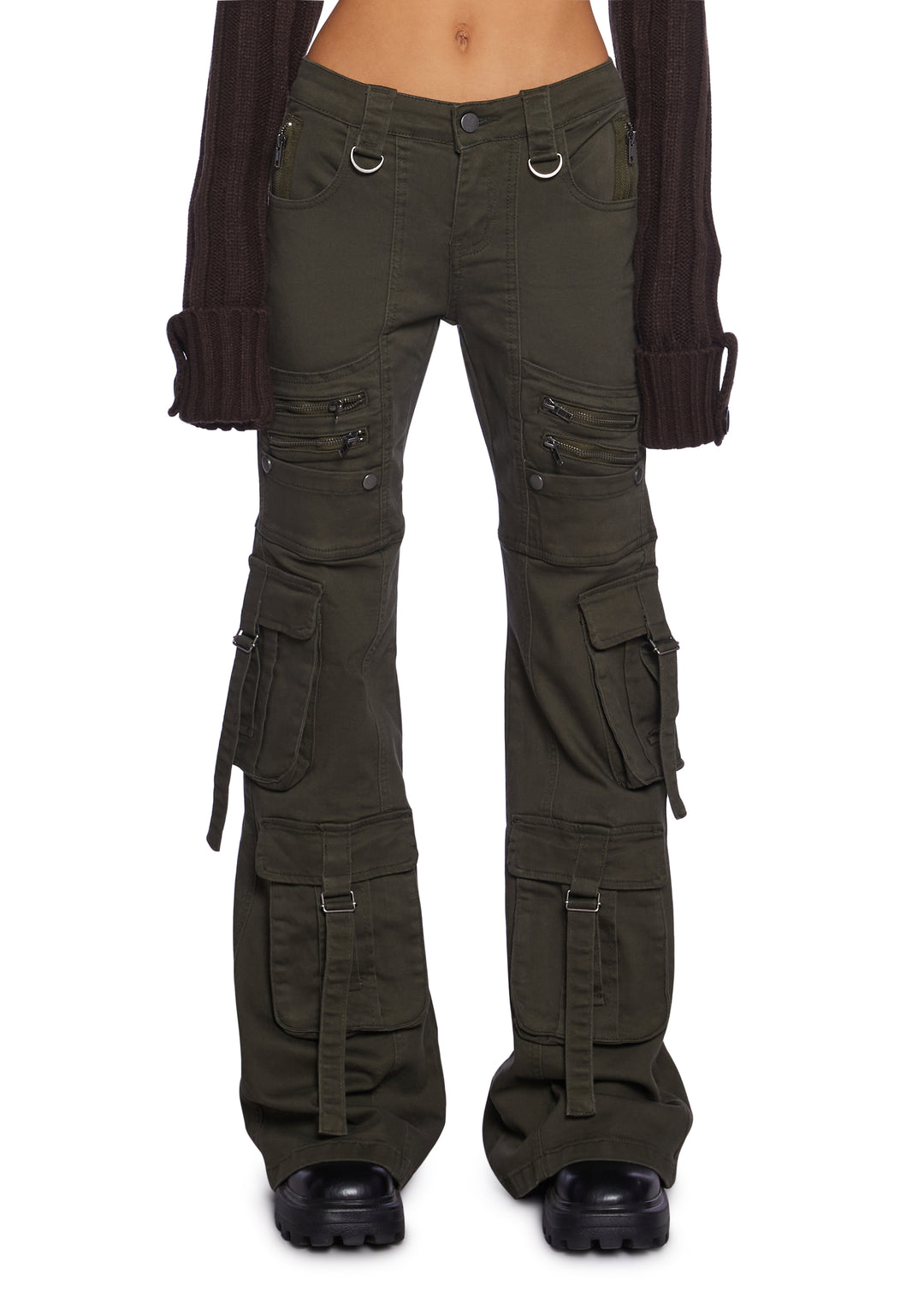 Current Mood Low Rise Skinny Flared Cargo Twill Cargo Pants - Green - Image 6