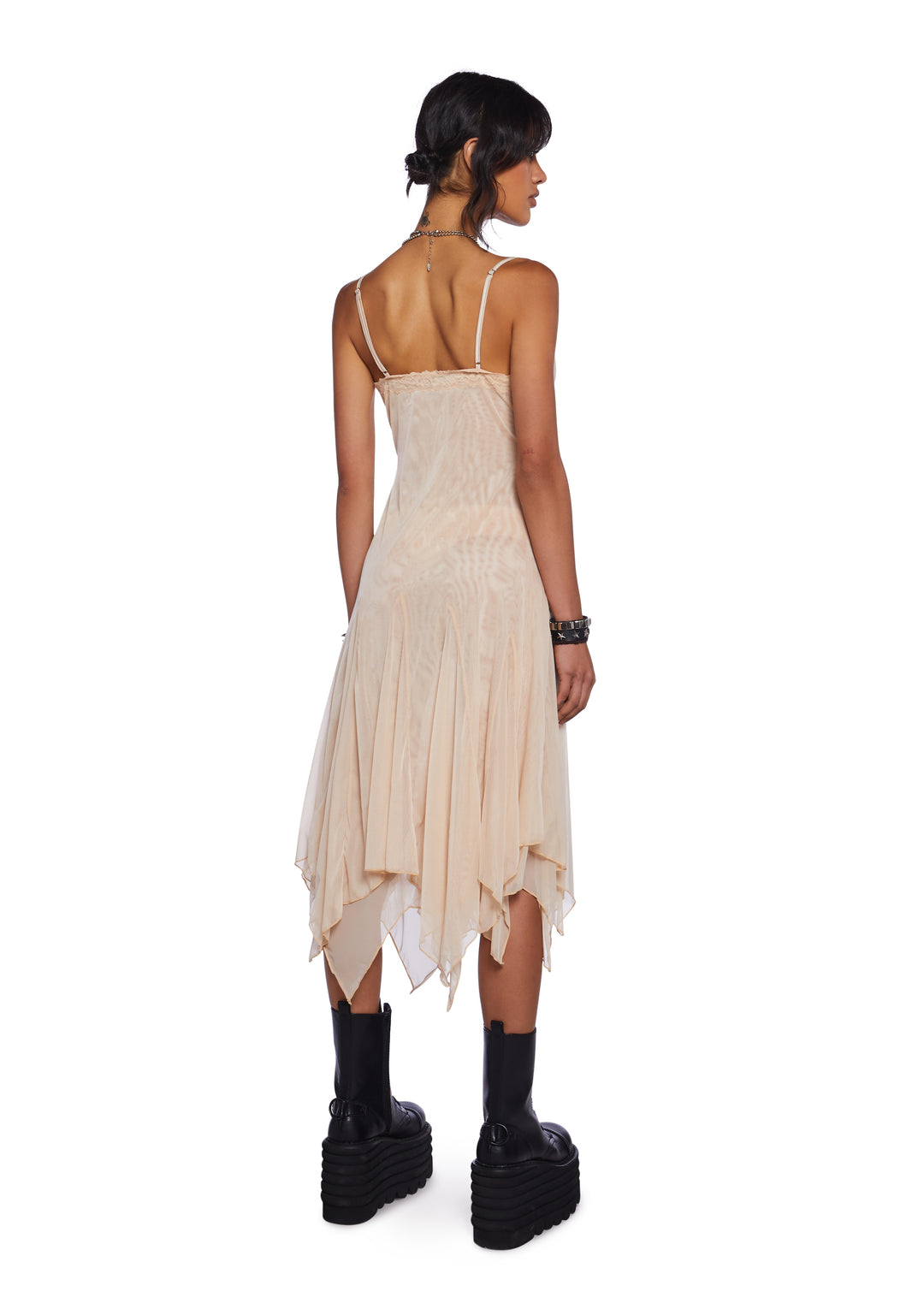 Current Mood Mesh Lace Handkerchief Hem Slip Dress - Off White - Image 4