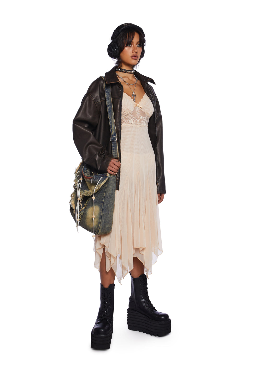 Current Mood Mesh Lace Handkerchief Hem Slip Dress - Off White - Image 5