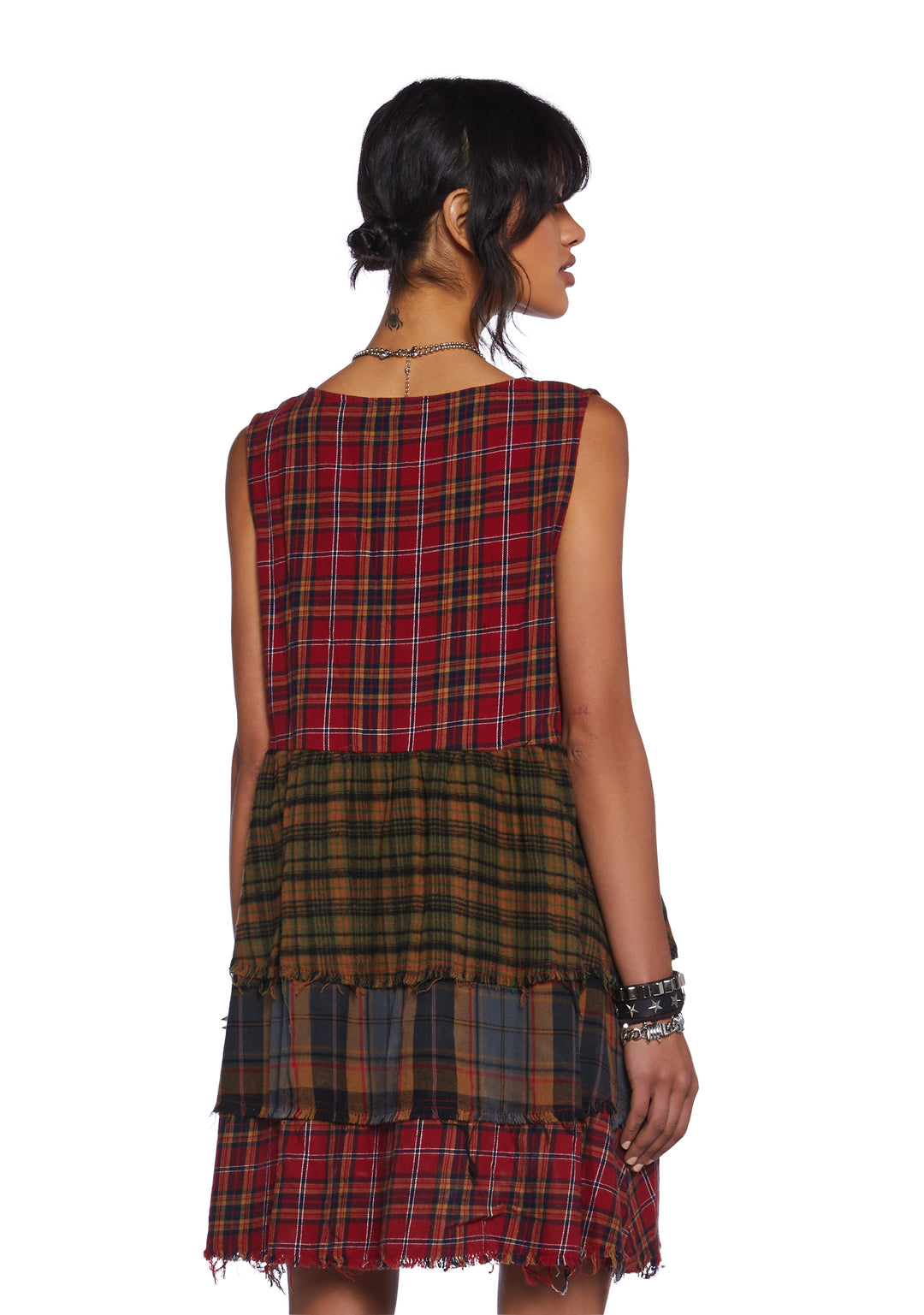 Current Mood Grunge Tiered Mixed Plaid Raw Hem Babydoll Dress - Multi - Image 4
