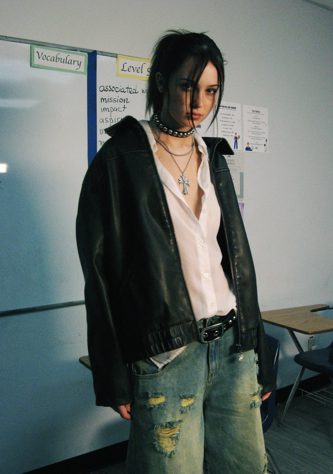 Delia's Academia Vegan Leather Bomber Jacket - Brown - Image 7