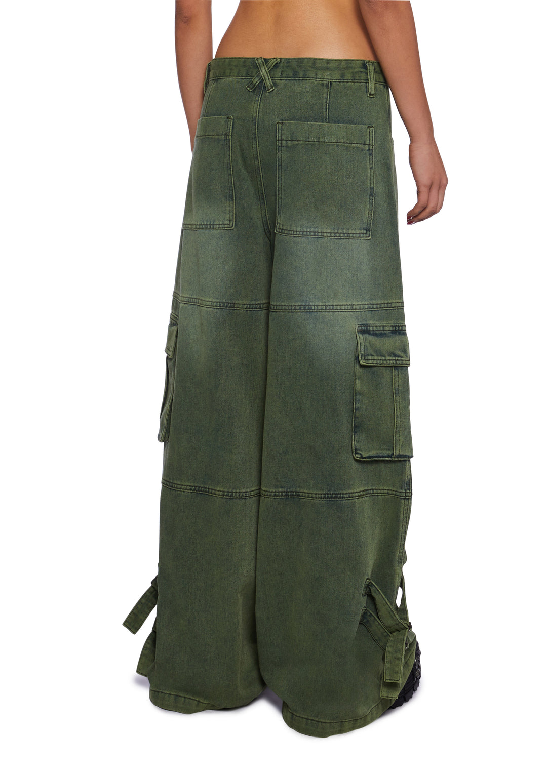 Current Mood Punquetee Punk Rock Strappy Washed Denim Baggy Pants - Green - Image 4
