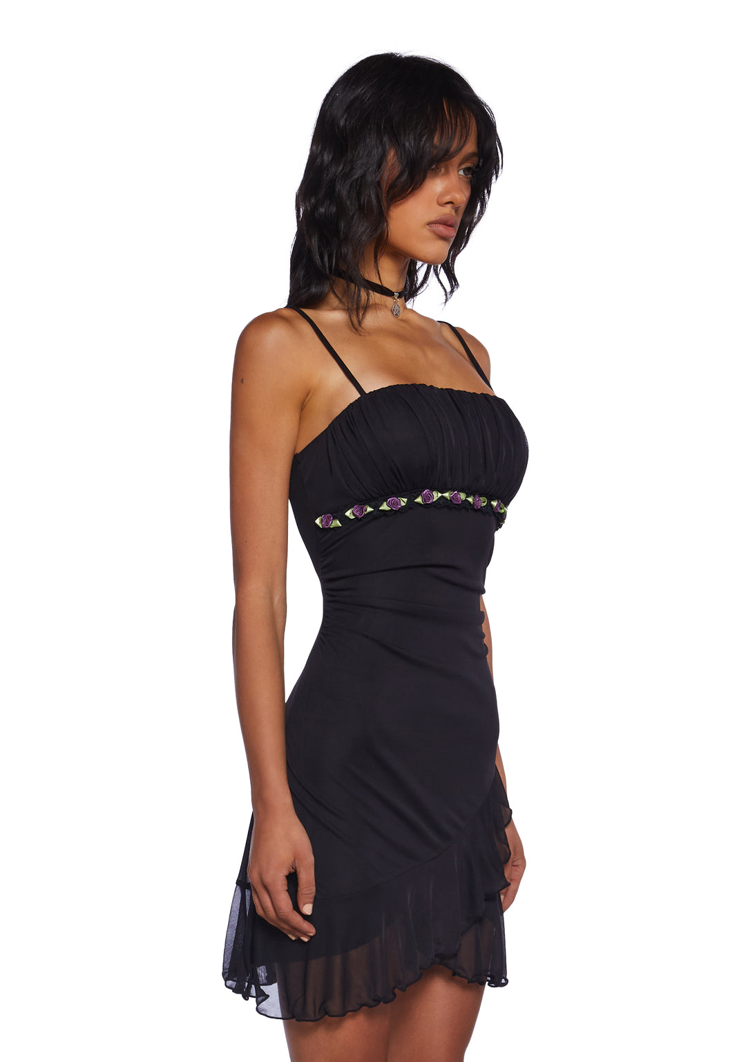 Delia's Soft Goth Academia Mesh Ruffled Mini Dress - Black - Image 3