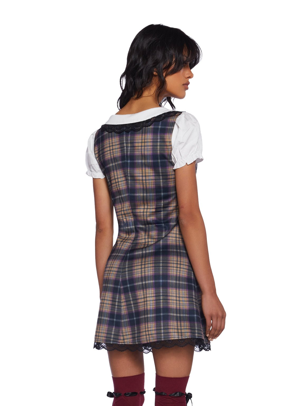 Delia's Academia Plaid Lace Collared Mini Dress - Multi - Image 4