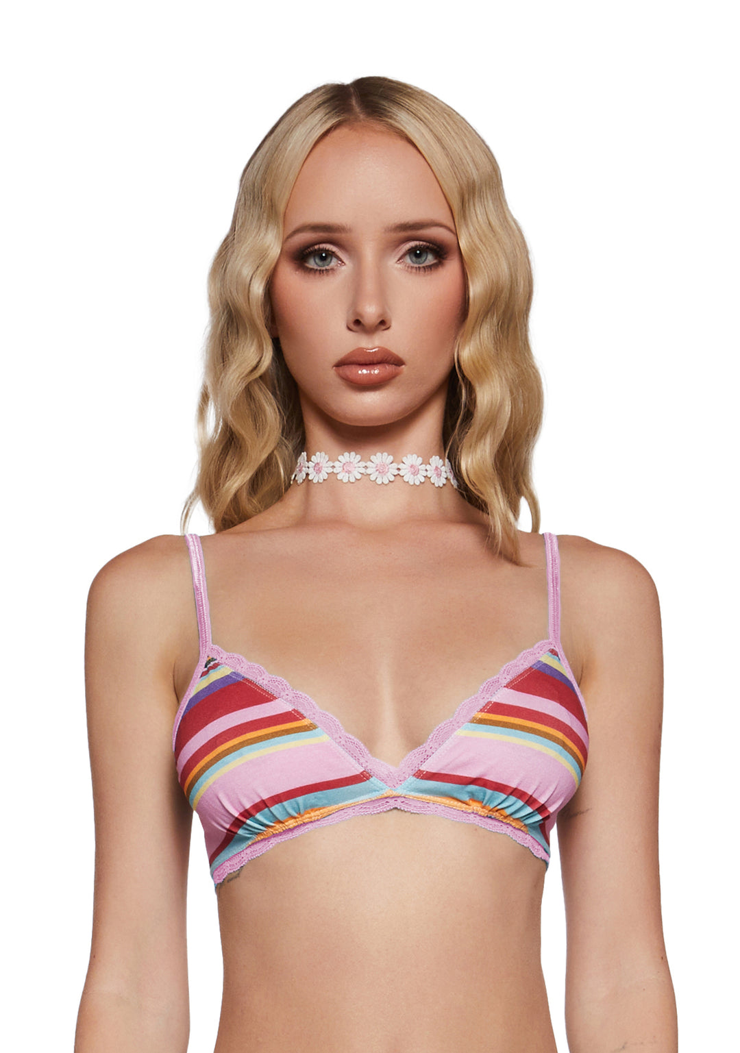 Striped Lace Stretchy Knit Bralette Delia's - Multi