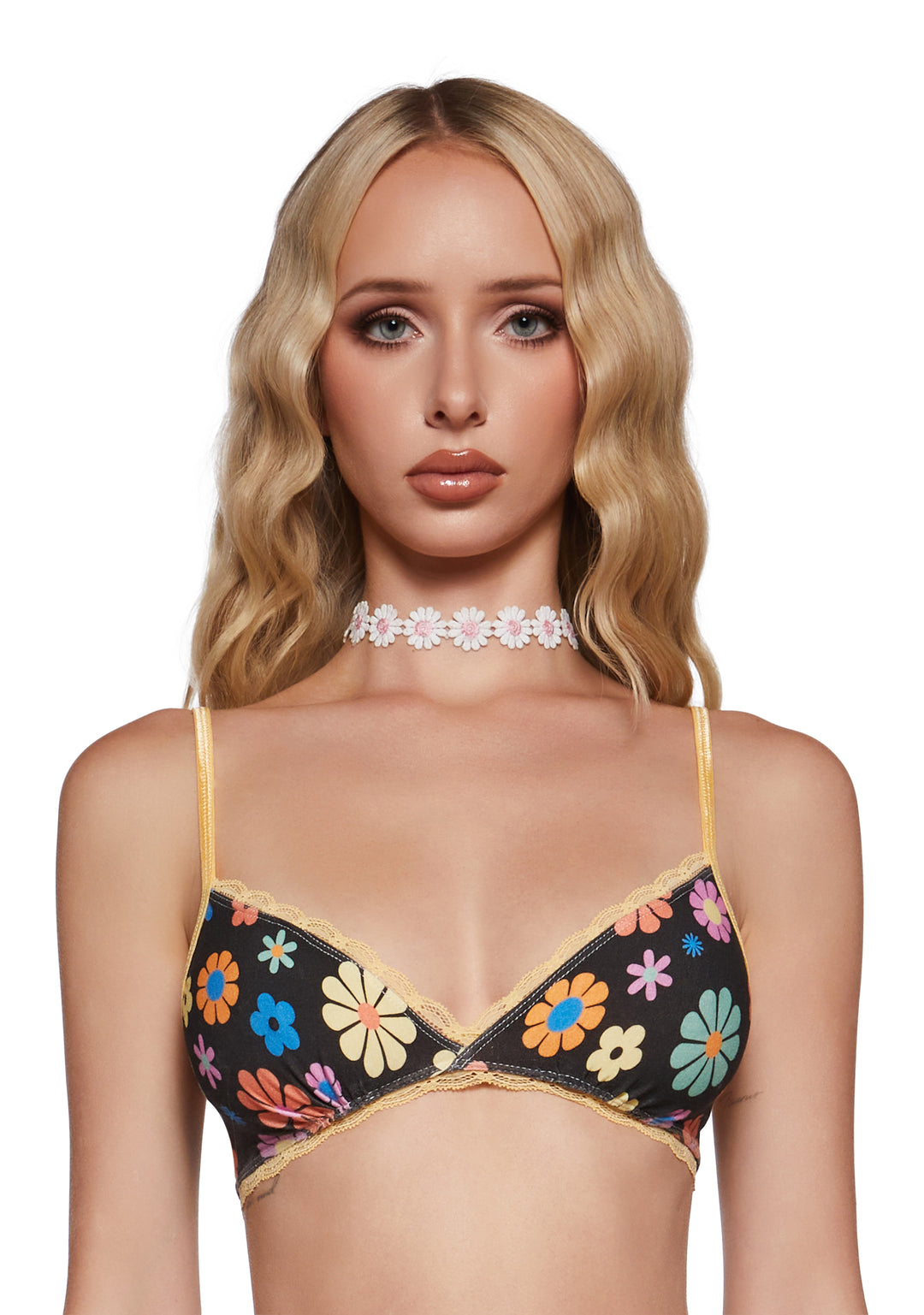 Mod Floral Stretchy Lace Knit Bralette Delia's - Multi