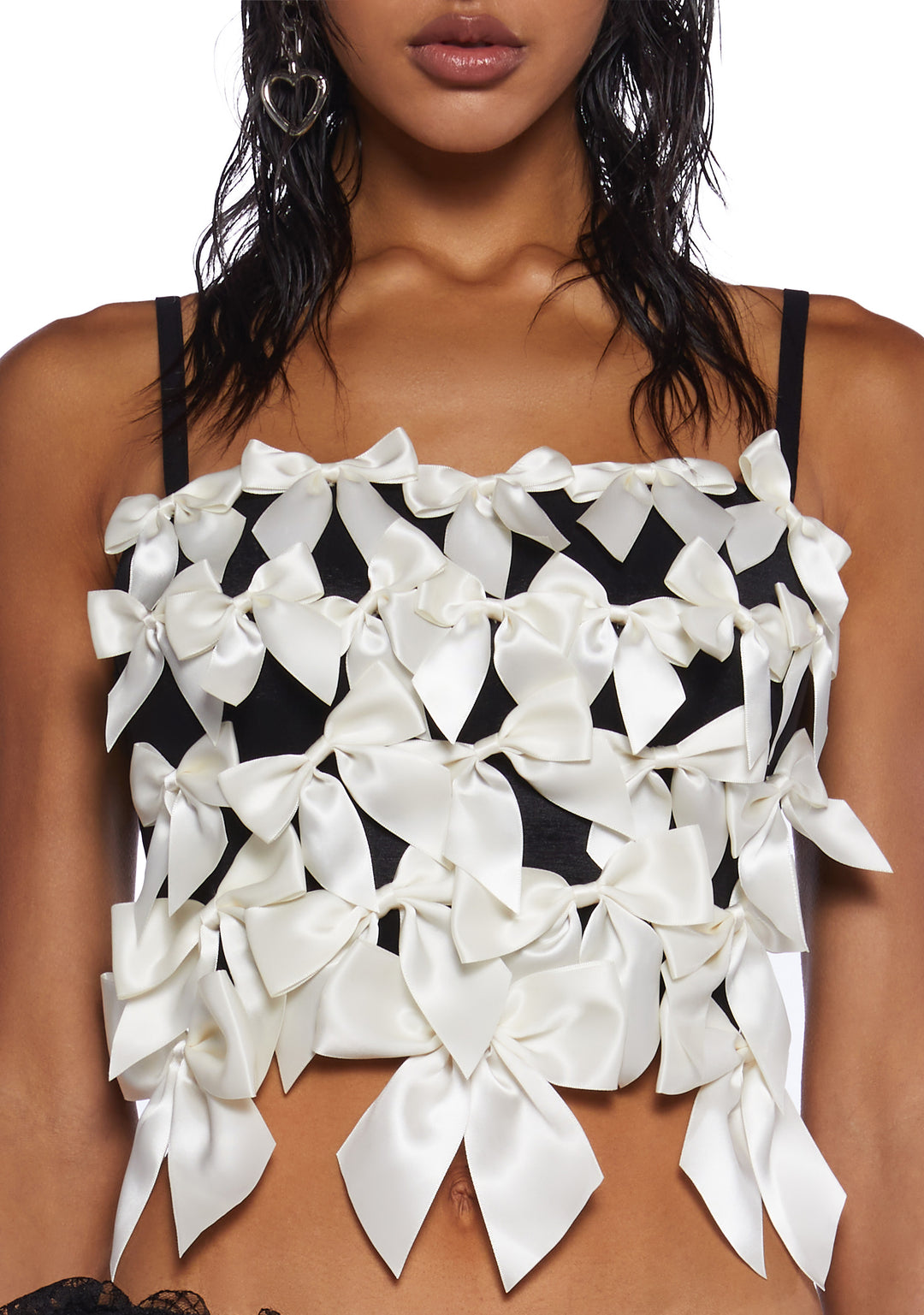 Sugar Thrillz Pastel Goth Twill Satin Bow Lace-Up Corset Top - Black - Image 5