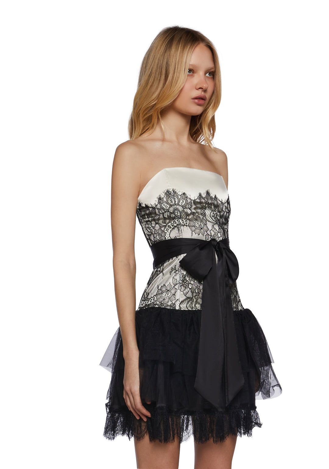 Sugar Thrillz Pastel Goth Sateen Lace Strapless Drop Waist Mini Dress - Multi - Image 3