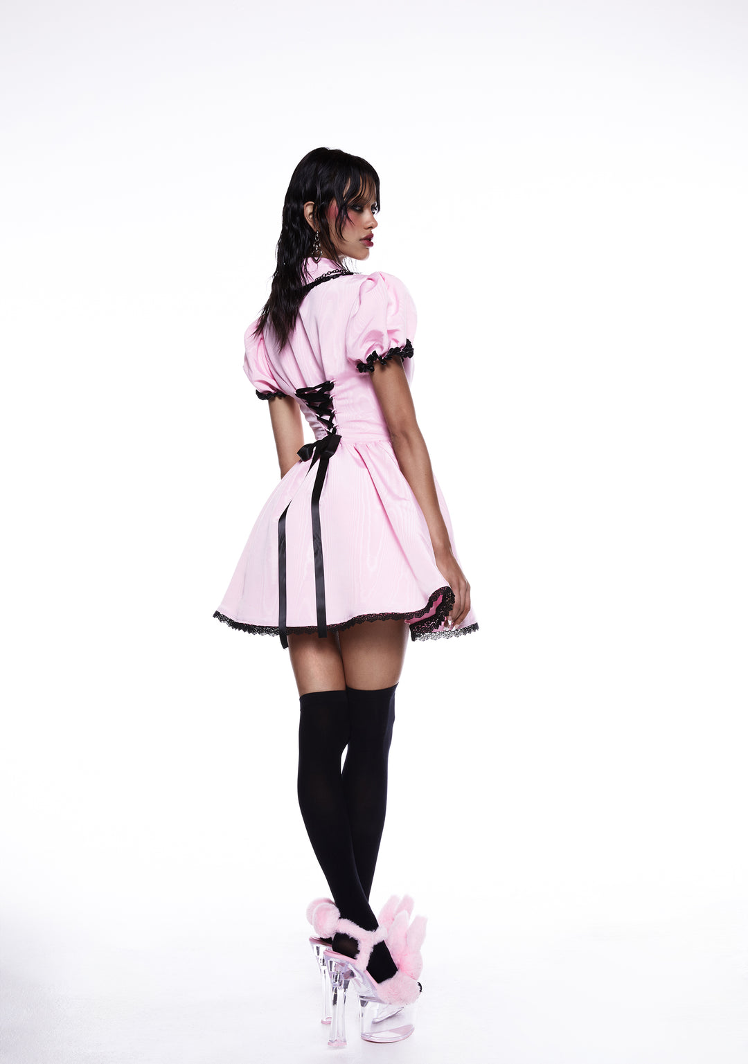 Sugar Thrillz Pastel Goth Taffeta Tulle Ruffled Short Puff Sleeve Mini Dress - Pink - Image 9