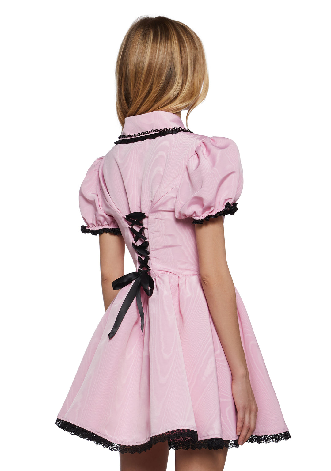 Sugar Thrillz Pastel Goth Taffeta Tulle Ruffled Short Puff Sleeve Mini Dress - Pink - Image 4