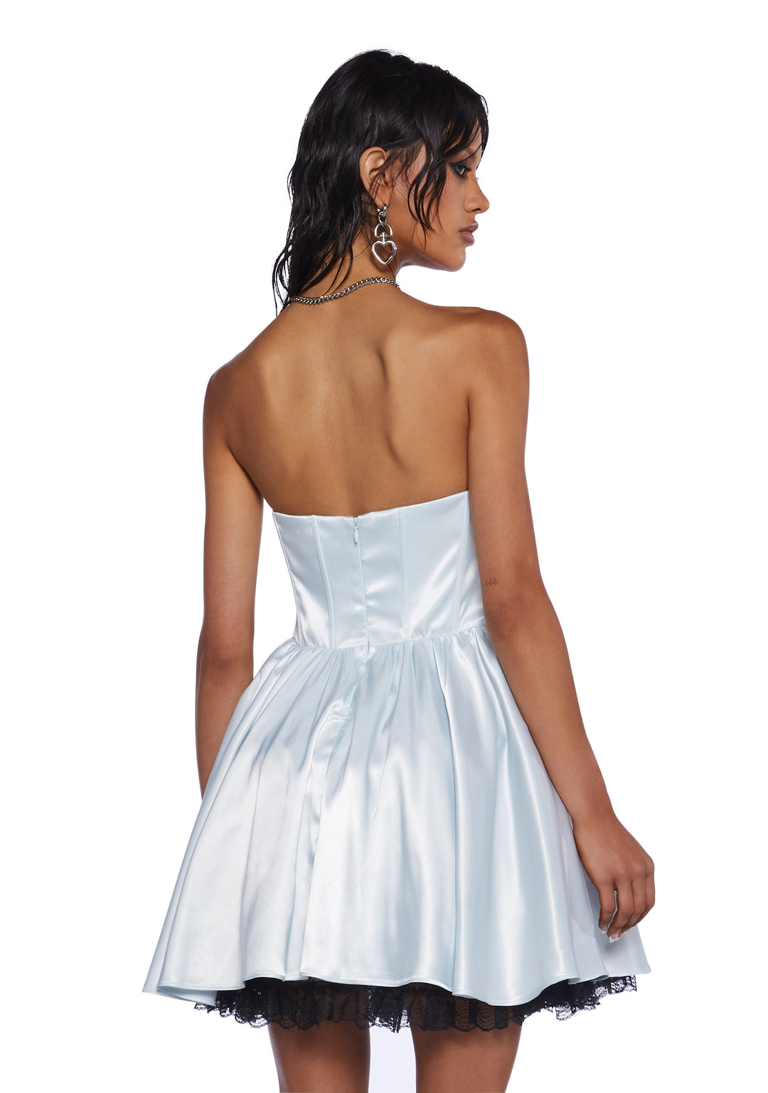 Sugar Thrillz Sateen Lace Up Corset Mini Dress With Back Zip Pastel Goth - Blue - Image 4