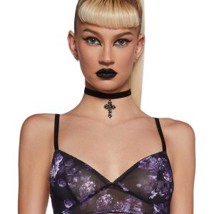 Widow Goth Sexy Sheer Mesh Floral Print Bra - Multi