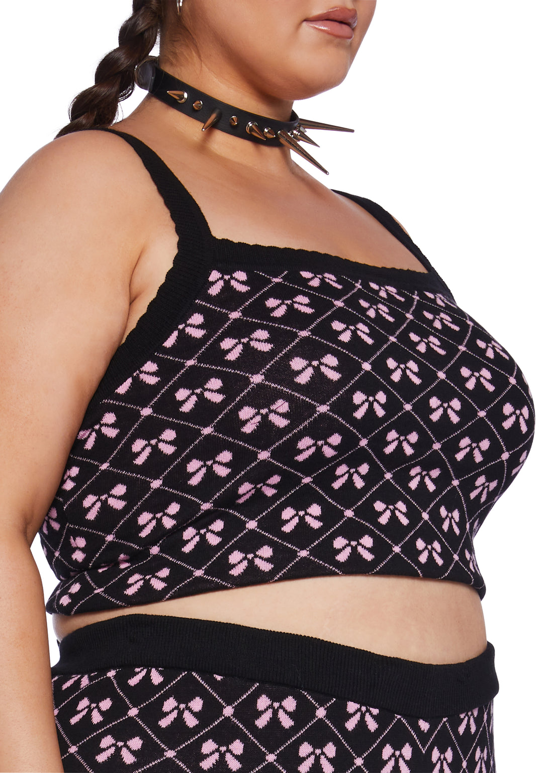 Plus Size Sugar Thrillz Intarsia Bow Graphic Tank And Shorts PJ Lounge Set - Black - Image 5