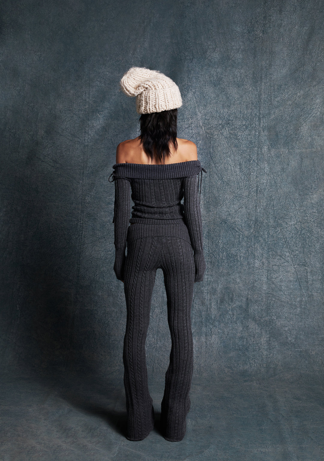 Delia's Academia Stretchy Cable Knit Folder Waist Flare Pants - Gray - Image 6