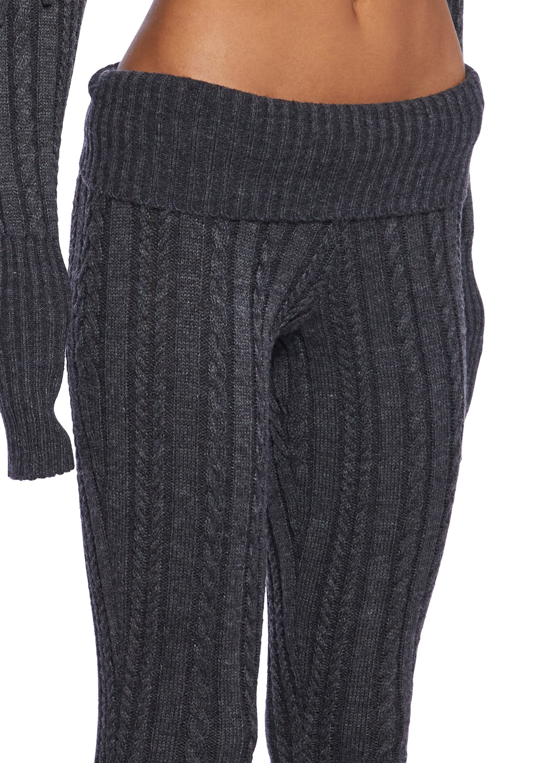 Delia's Academia Stretchy Cable Knit Folder Waist Flare Pants - Gray - Image 5