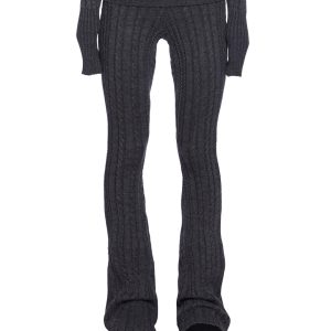 Delia's Academia Stretchy Cable Knit Folder Waist Flare Pants - Gray