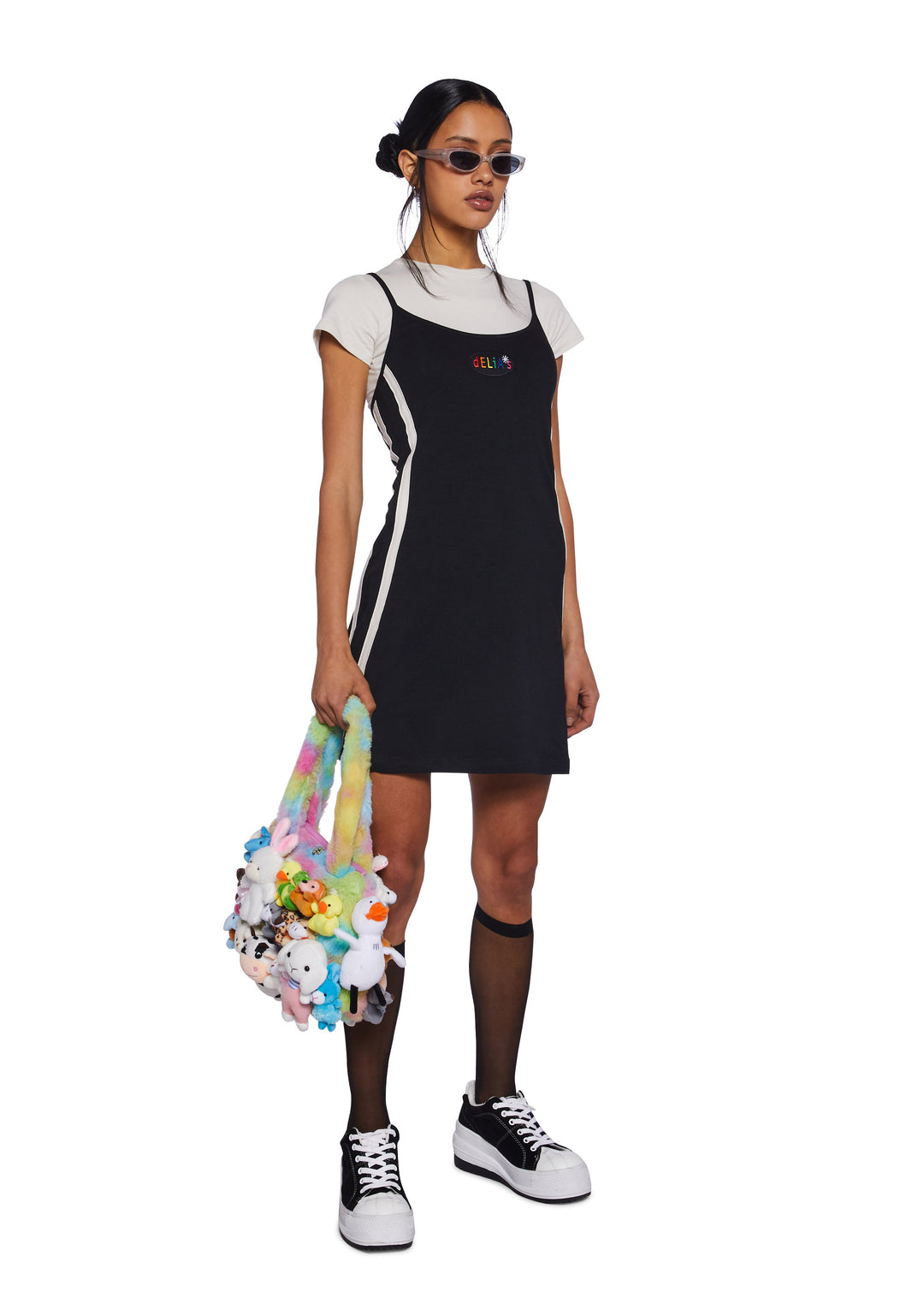 Delia's 2 In 1 Tank Dress With Stripes 90s Y2K Vibes Retro Throwback - Black/White - Image 3