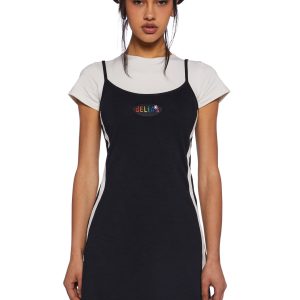 Delia's 2 In 1 Tank Dress With Stripes 90s Y2K Vibes Retro Throwback - Black/White