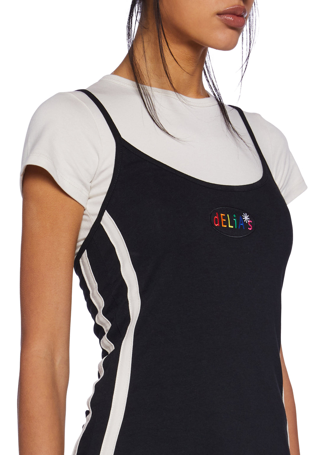 Delia's 2 In 1 Tank Dress With Stripes 90s Y2K Vibes Retro Throwback - Black/White - Image 4