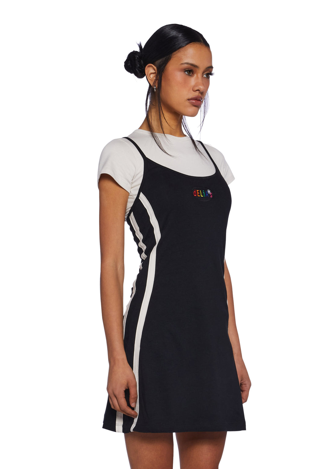 Delia's 2 In 1 Tank Dress With Stripes 90s Y2K Vibes Retro Throwback - Black/White - Image 2
