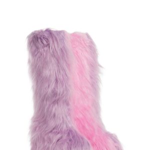 Club Exx Two Tone Faux Fur Knee High Boots - Multi