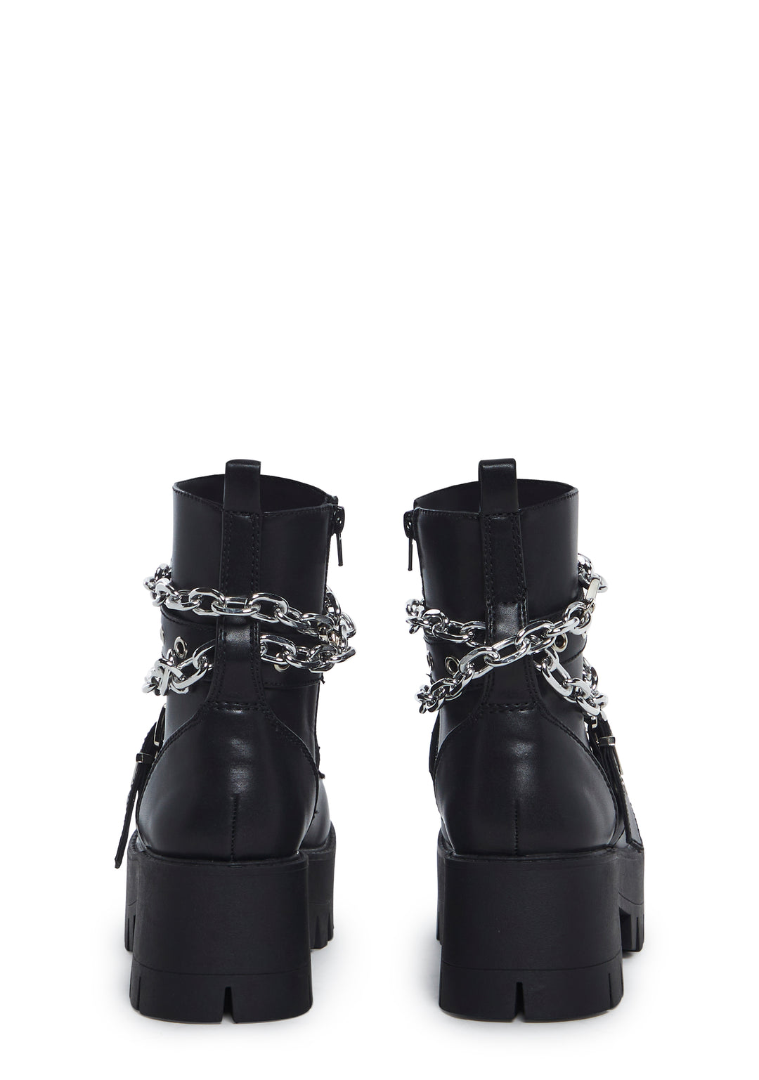 Current Mood Vegan Leather Platform Boots With Chain Link And Side Zips With Lace Ups - Black - Image 4