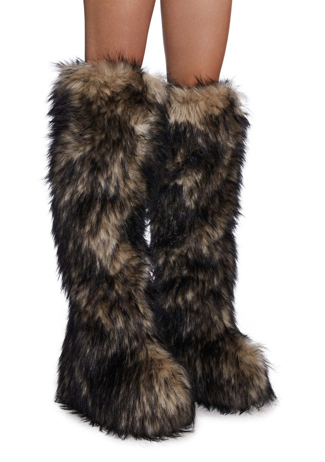 Club Exx Faux Fur Pull-On Thigh High Platform Boots - Off White - Image 3