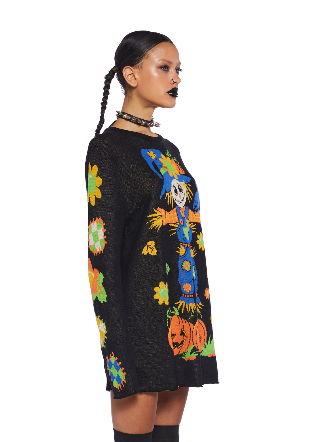 Oversized Halloween Womans Harvest Scarecrow Knit Sweater - Multi - Image 3