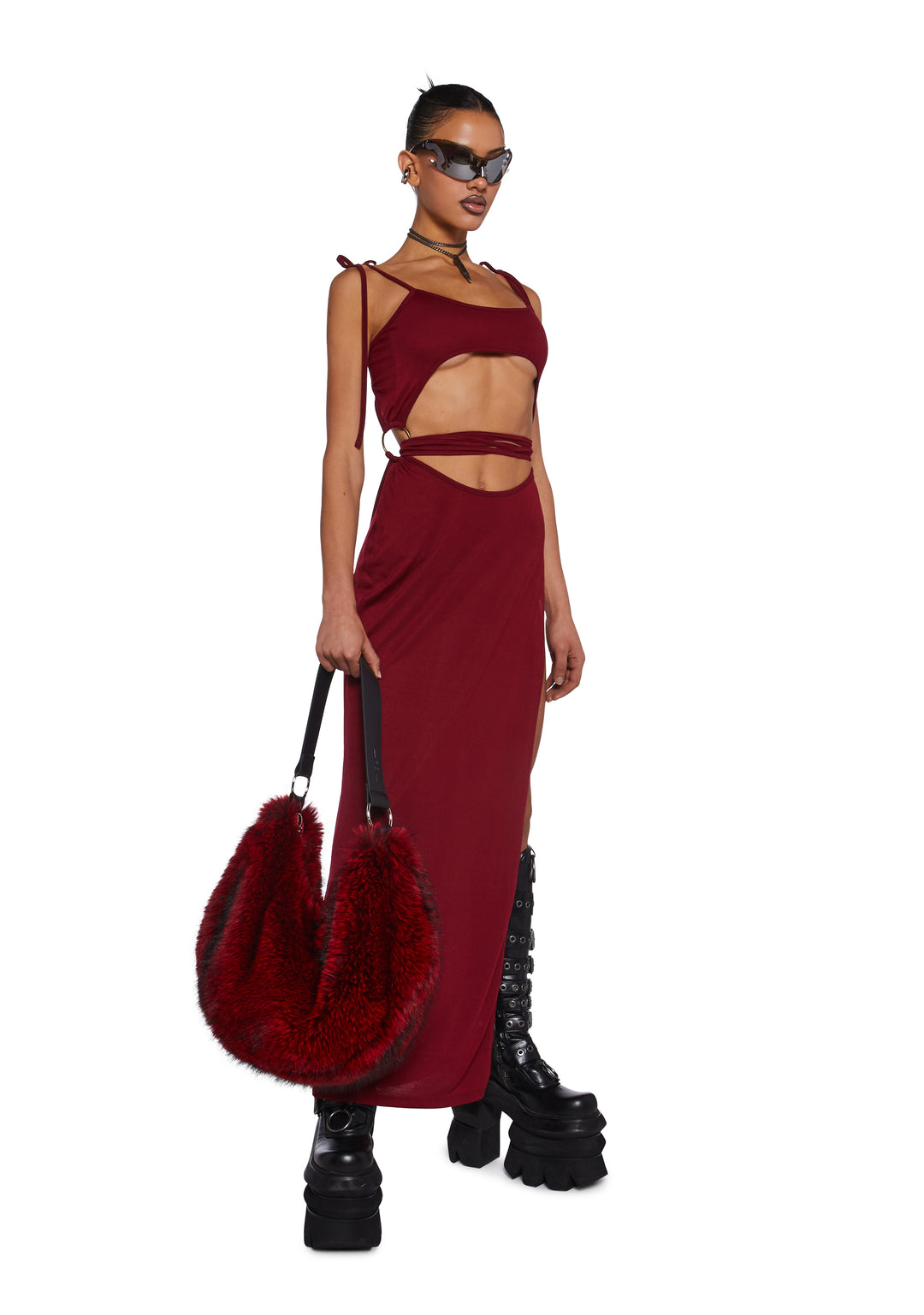 Darker Wavs Cut Out Maxi Dress With Tie Closures - Red - Image 5