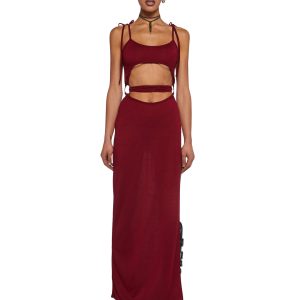Darker Wavs Cut Out Maxi Dress With Tie Closures - Red