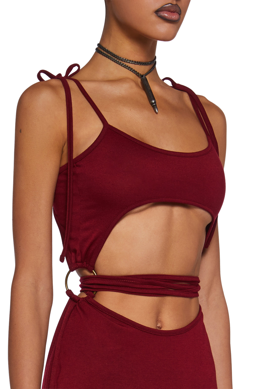 Darker Wavs Cut Out Maxi Dress With Tie Closures - Red - Image 2